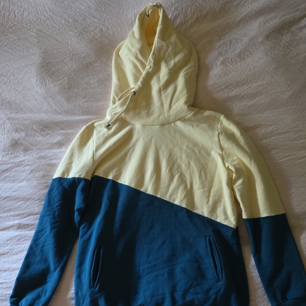 Womens Cream & Blue Hoodie, XL, by & (ampersand avenue)
